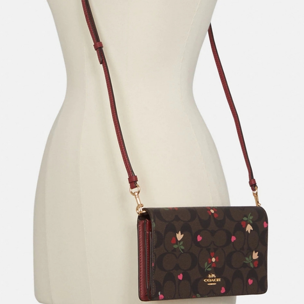 Coach Anna Foldover Clutch Crossbody In Signature Canvas With Heart Petal Print